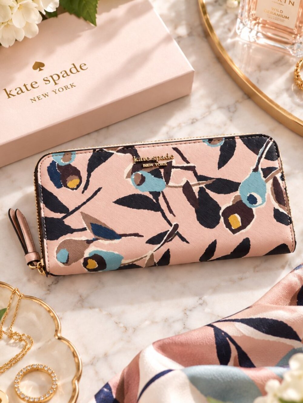 Kate Spade Cameron Paper Rose Large Continental Wallet WLRU5621 in Pink Multi